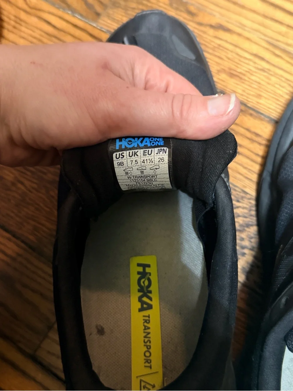 HOKA Transport sz 9 Triple Black Vibram Cordura Walking up Hiking Shoes